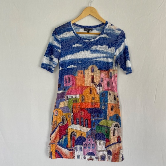 NEWPORT by Carine Size Small Short Sleeve Art to Wear Burnout Tee Shirt Dress - Picture 8 of 8